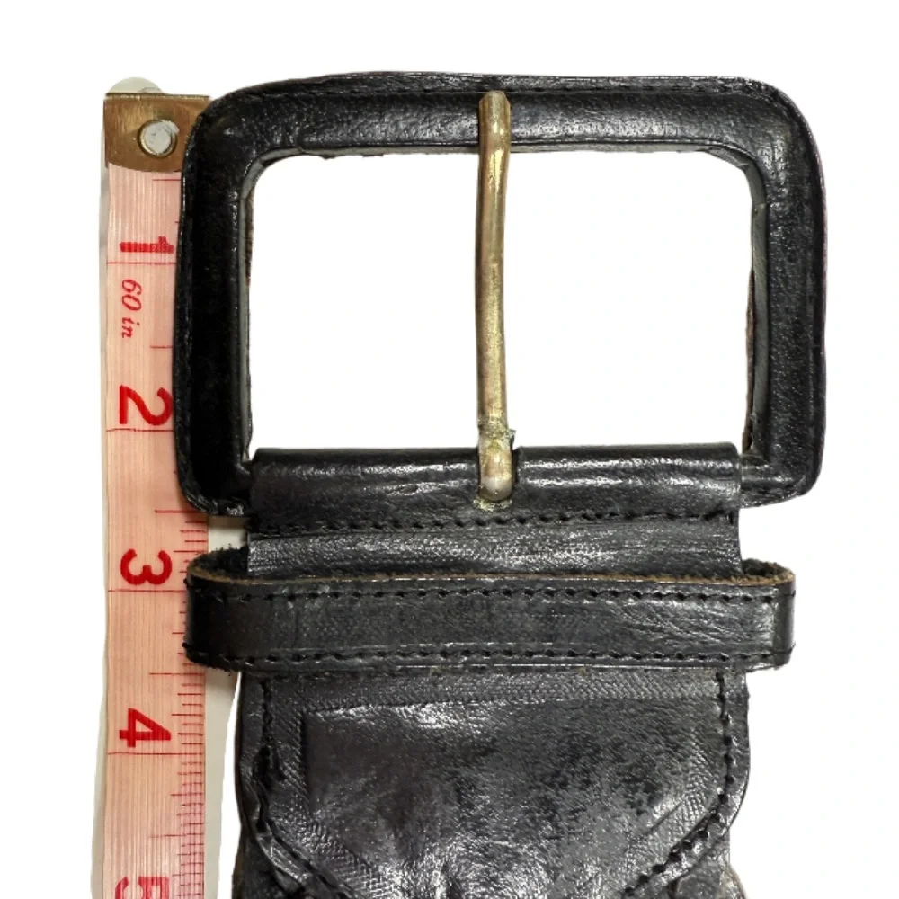 OMEGA | Vintage Wide Black Leather Braided Cinch Belt Boho Western Coastal Beach